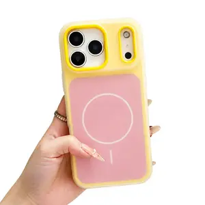 For iPhone 17 16 15 14 13 Pro Max 2 In 1 Dual Layer Magnetic Phone Case, Jelly Soft Silicone Candy Color Block PC Hybrid Shockproof Bumper Cover Compatible With Magsafe Wireless Charging