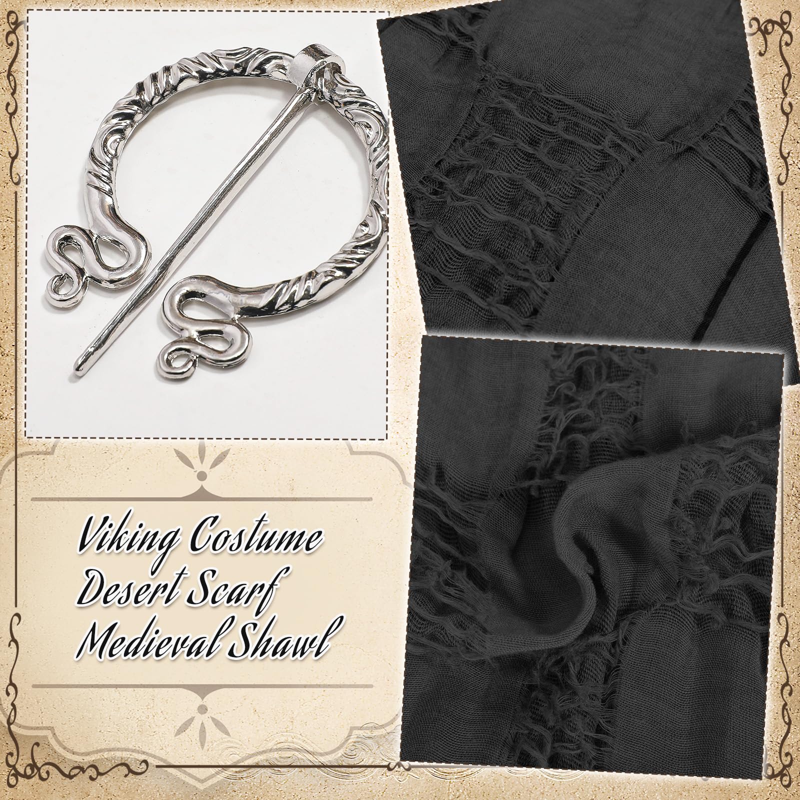 Medieval Renaissance Hooded Cloak Cape with Viking Brooch, Dune Wasteland Shawl Scarf, Post Apocalyptic Rogue Cowl, Arm Warmers Set for Halloween Costume, Streetwear Cosplay & Pop Culture Events Adjustable Waist Rechargeable Porch Goose Raincoat Umbrella