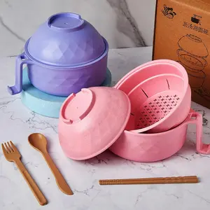 Microwave Ramen Cooker Bowl 33 oz Wheat Fiber Instant Noodle Bowl with Handles, Includes Spoon, Fork & Chopsticks TikTokShopBlackFriday