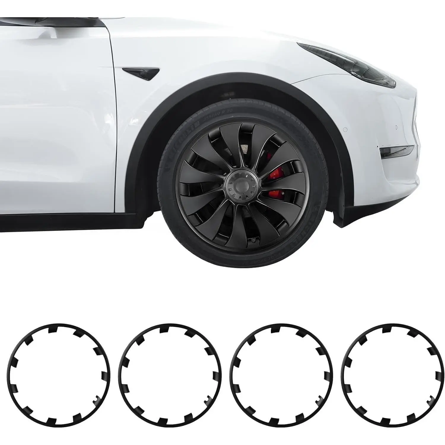 BASENOR 2024-2020 Tesla Model Y 21 Inch Wheel Rim Protector ABS Rim Guard Hubcap Curb Rash Cover (Proprietary Design) Protection Tire Trim Rings for Model Y Exterior Accessories