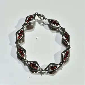 Sterling Silver & Cognac Baltic Amber Womens Bracelet Beautiful Fine Jewelry