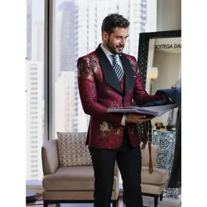 Men's  3-Piece Red Gradient Graffiti Suit Set - Blazer, Vest & Stretch Waist Black Pants Edgy & Stylish