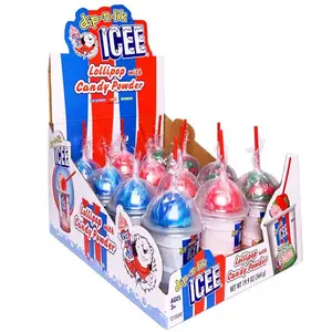 Icee Dip-n-lik Lollipop with Candy Powder 12 ct. - Sweet and Hard Lollipop Candy with Candy Powder in Blue Raspberry, Watermelon and Cherry Flavor - 12 Count Pack Snack Artificial
