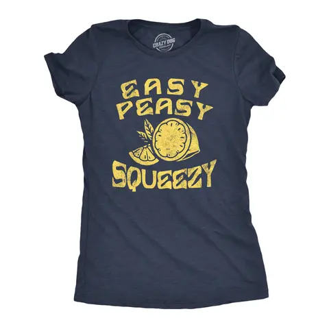 Womens Easy Peasy Lemon Squeezy T Shirt Funny Relaxed Lemons Saying Joke Tee for Ladies Funny Womens T Shirts Cute Vintage Graphic Tee Funny Sarcastic Top Women's Novelty Tees Navy -