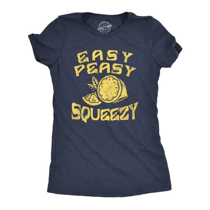 Womens Easy Peasy Lemon Squeezy T Shirt Funny Relaxed Lemons Saying Joke Tee for Ladies Funny Womens T Shirts Cute Vintage Graphic Tee Funny Sarcastic Top Women's Novelty Tees Navy -