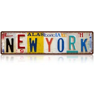 Vintage New York Wall Decor – Retro Street Signs Metal Tin Sign, Classic NYC Style Wall Art for Home, Bar, Office & Bedroom, 16×4 Inches