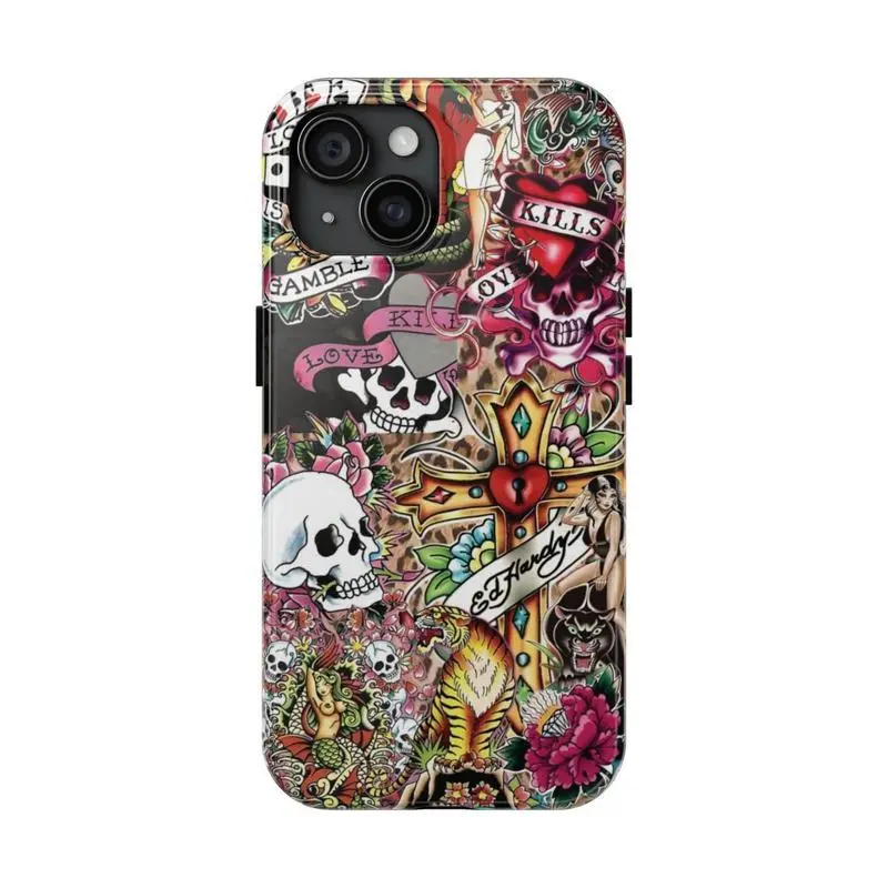 Trendy Ed Hardy-Inspired Tough Phone Case - Stylish & Protective Printed Cover for iPhone Phone Cover Hard Case Tough 2-piece Phone Case