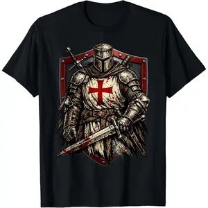 100% Cotton Knight Christian Templar Warrior of God Crusader T-Shirt