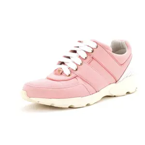 Pre-owned Chanel Women's CC Lace Up Sneakers Canvas with Leather by Rebag