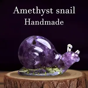 Amethyst Lucky Snail, Handmade Crystal Raw Snail, Crystal Resin Snail Shape, Desk Decoration, Antique Brass Finish, Home & Office Decor
