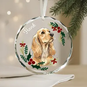 Custom Pet Portrait Glass Ornament, Personalized Dog First Christmas Ornament, Pet Memorial Gift, Trending Pet Lover Christmas Decoration, Custom Name Gift