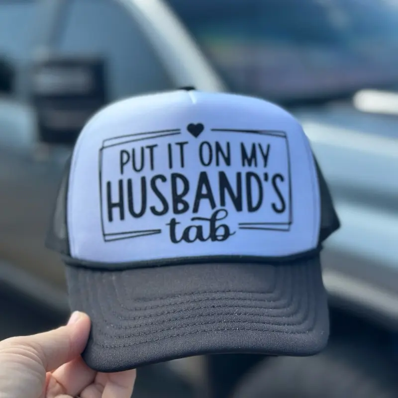 Otto Brand Foam Trucker Hat - Put It On My Husband's Tab - White & Black Design - Comfortable Fit - Ideal for Casual Wear