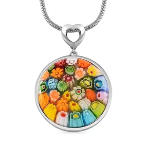 Murano Style Millefiori Glass Necklace - Beaded Necklaces for Women - Colorful Floral Promise Flower Jewelry Fun Stainless Steel 24 - 26 Inches - Birthday Anniversary Christmas Gifts for Womens