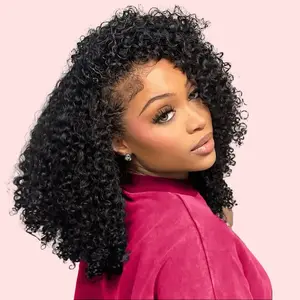 Kinky Curly Half Wig Human Hair 200% Density Wear Go Glueless Wigs Human Hair 18-24 Inch Curly 3 In 1 Half Wigs for Women Drawstring Seamless Flip Headband Wig Human Hair for Beginner Friendly