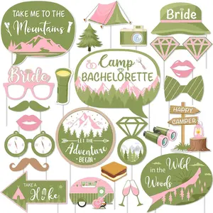 1Set Camp Bachelorette Party Decorations Camping Photo Booth Props Green Happy Camper Props Mountain Camp Bachelorette Decoration Bride Camp Adventure Bride Shower 1anniversary 2anniversary 3st Birthday Party