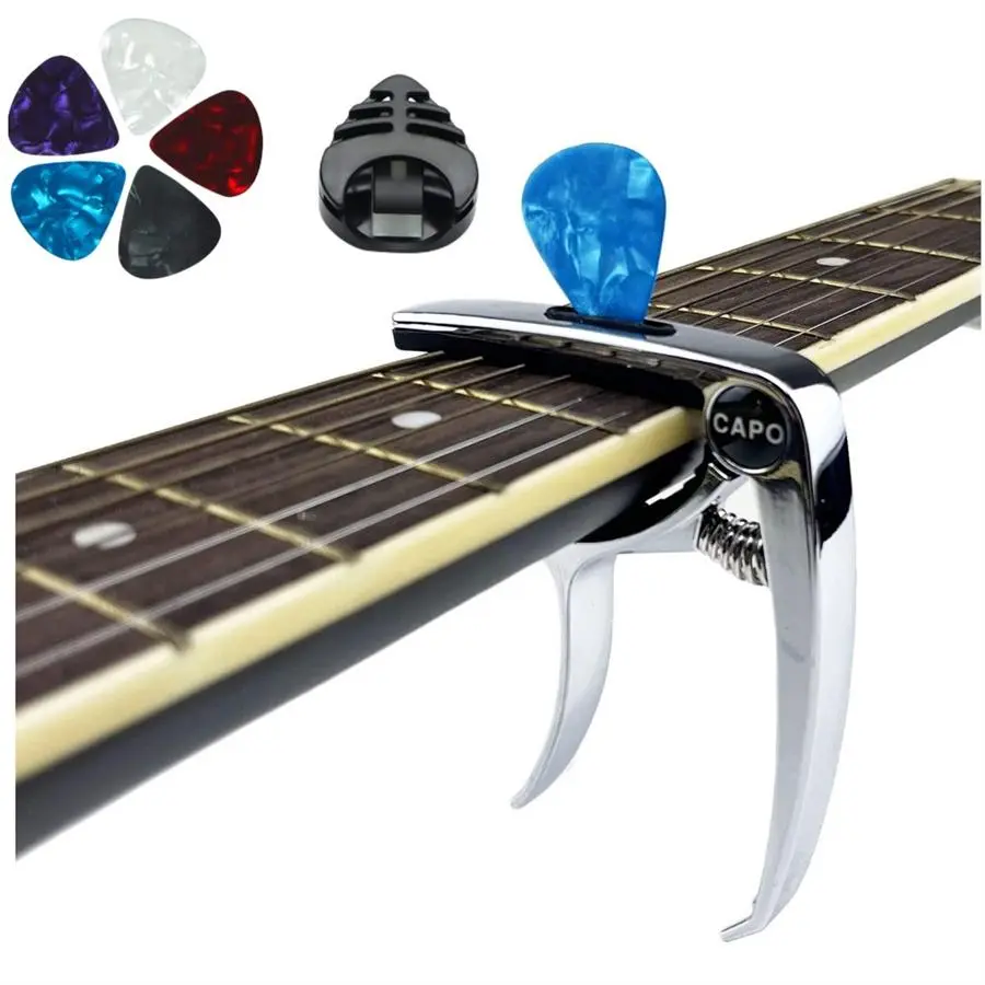 Capo for Acoustic and Electric Guitar, 7 Counts/set 3 in 1 Capo with Pick Holder, Pin Puller and Guitar Pick, Music Accessories, Guitar Assisted Tool