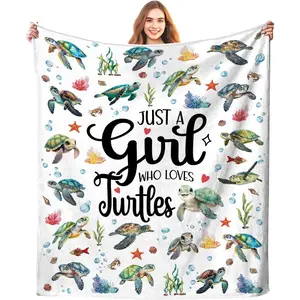 50x40" Ultra-Soft Heat-Print Turtle Motif Flannel Throw Blanket, Modern Warm Bedding Decor, All-Season Indoor/Outdoor Gift for Kids