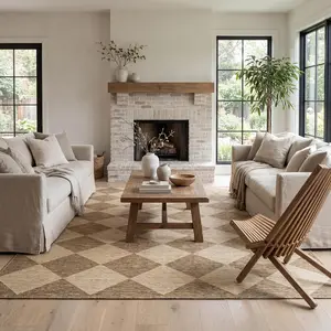 6.6x9.8 ft Indoor Outdoor Rug, Velvet Chenille Non-Slip Rug with Silicone Backing, Brown & Beige Checkered Diamond Pattern Waterproof Fade Resistant Area Rug for Patio Deck Living Room Bedroom Farmhouse