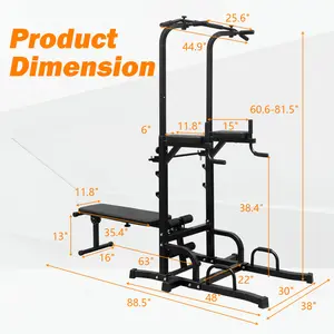 SAVEYOUR  Heavy Duty Adjustable Power Tower, Multi-Function Dip Station & Pull Up Bar with Workout Bench for Full Body Exercise
