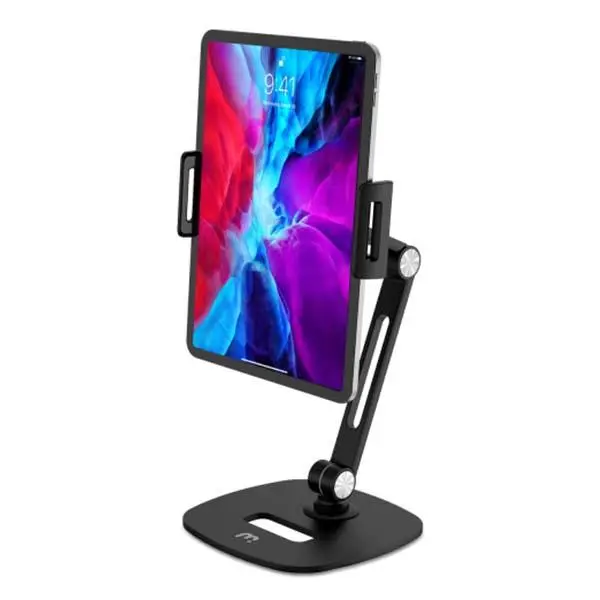MYBAT PRO Adjustable Tablet Phone Holder & Mount - Foldable Desktop Stand with Premium Iron & Aluminum Construction, 360° Swivel Clamp, Dual Hinges, Quick-Release Button, 4" to 12.9" Device Compatibility, Easy Installation