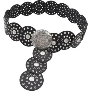 Hollow Disc Belt Western Style Exaggerated Cowboy Wide Disc Belt Metal Buckle Vintage Soft Belt for Women