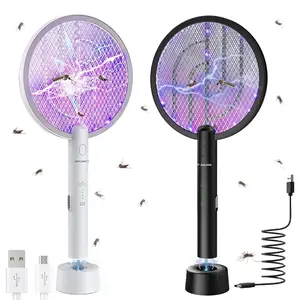 Electric Fly Swatter, 2-In-1 Intelligent Insect Killer, Electronic Mosquito Zapper, Power Output Generator with USB Charging Base, Mosquito Lamp for Home & Bedroom