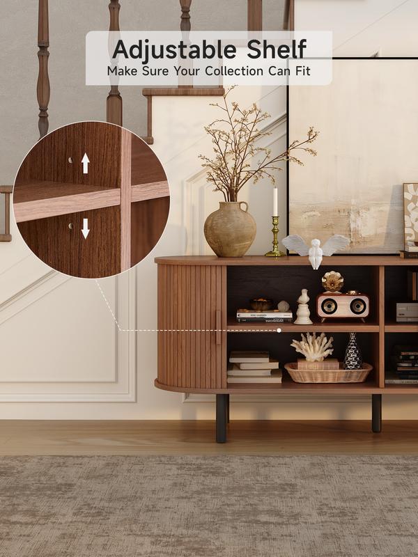 【Sliding Doors Design】ONBRILL 55"/63" Gorgeous Fluted TV Stand for TVs up to 60/70 Inch, Modern Entertainment Center with Power Outlet & Adjustable Shelves Storage for Living Room, Media Console,Bedroom Furniture,Christmas Gift【HolidayHaul】