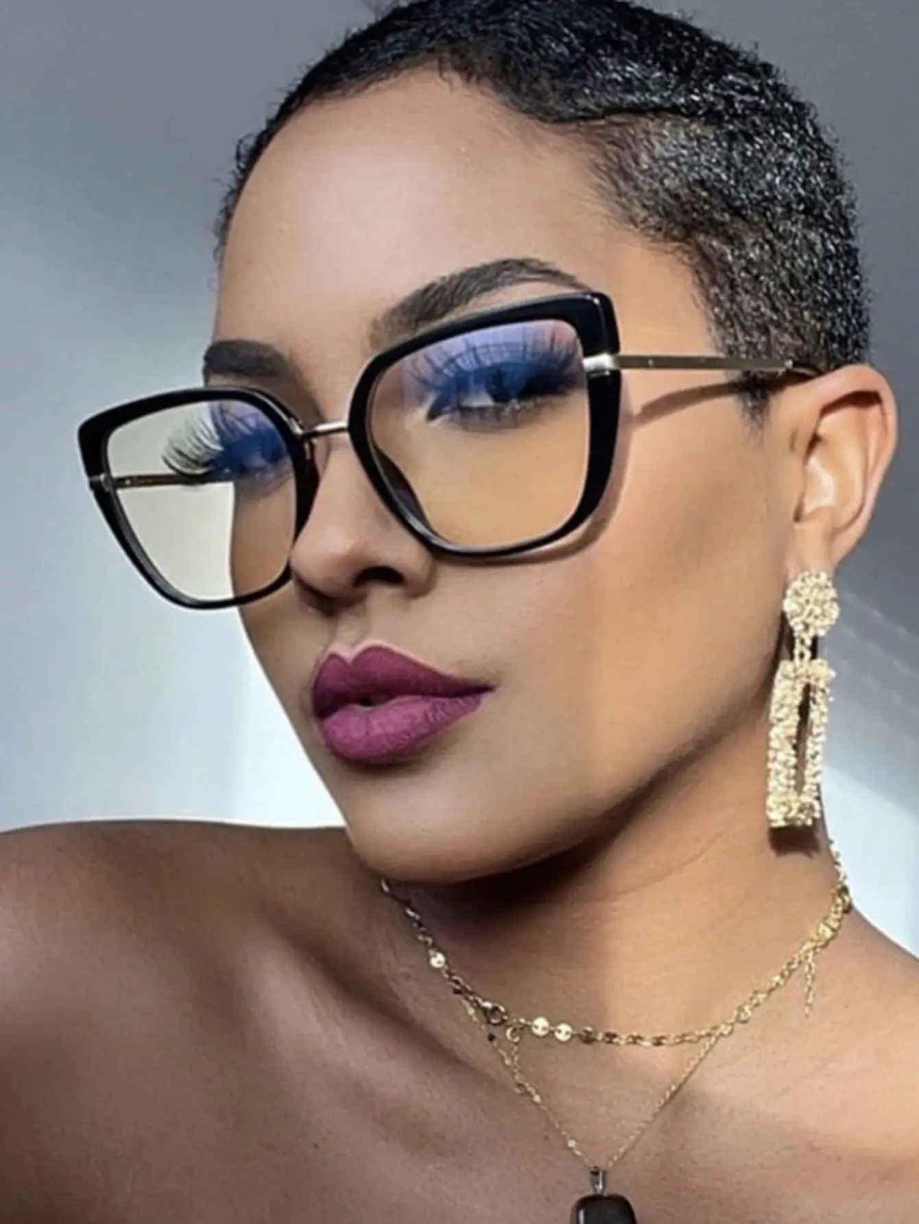 New Retro Fashion TR90 Cat Eye Glasses, Oversized Personality Colorblock Eyeglasses Frame, Unisex