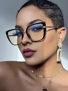 New Retro Fashion TR90 Cat Eye Glasses, Oversized Personality Colorblock Eyeglasses Frame, Unisex