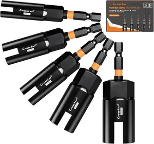 Crosstar 5PCS Wing Nut Driver Set, 1/4 Inch Hex Shank Power Driver Sleeves,CR-V Steel and Anti-Rust, Fits Impact Drill & Driver and Electric Screwdrivers for Eye Bolts,C-Hooks,Panel Nuts,Wire Twisting