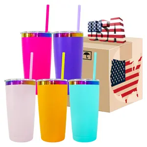 25 Pack YIPAI 20oz Rainbow Plated Power Cotaed Car Tumblers With Colorful Straws Suitable for Laser Engraving Ship From USA Wareshoue Bottles Drinkware Stainless Steel Cup Mug Bottled Reusable Portable Washable