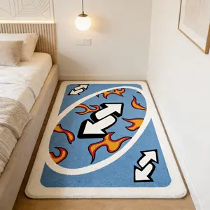 Flame reversal card rectangular carpet, blue and white contrasting velvet floor mat, bedroom bedside anti slip and wear-resistant foot mat, table game room personalized decoration mat, suitable for ins style/fun trendy home decoration