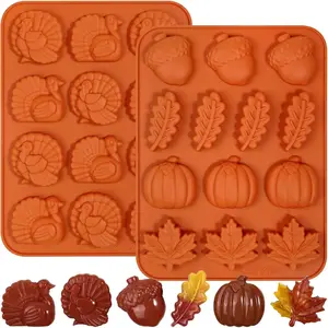 The Original Thanksgiving Silicone Molds with Turkey, Pumpkin, Fall Leaf, Acorn Shapes, 2 Pack Turkey Mold for Candy, Cupcake Decorations, Thanksgiving, Halloween Fall Harvest Baking