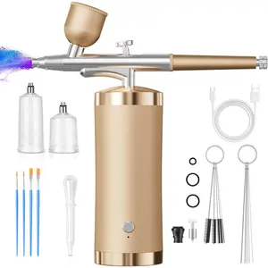 Airbrush Kit with Compressor, 48PSI Rechargeable High-Pressure Cordless Airbrush Set with 0.3mm Nozzle for Painting, Nail Art, Cake Decorating, Makeup, and Modeling (Golden)