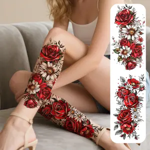 Women's Flower Temporary Tattoo Stickers, Waterproof and Long-Lasting Arm Leg Chest Fake Tattoos, 2 Pieces Set Painless Tattoos