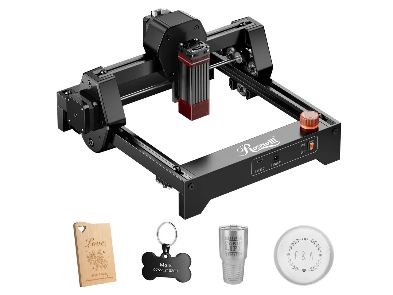 Rosewill Mini Laser Engraver 3.5W Diode Laser Engraving & Cutting Machine, 12000mm/min High Speed, 0.04mm Compressed Spot, 130x140mm Engraving Area, Portable Engraver Eye Protection