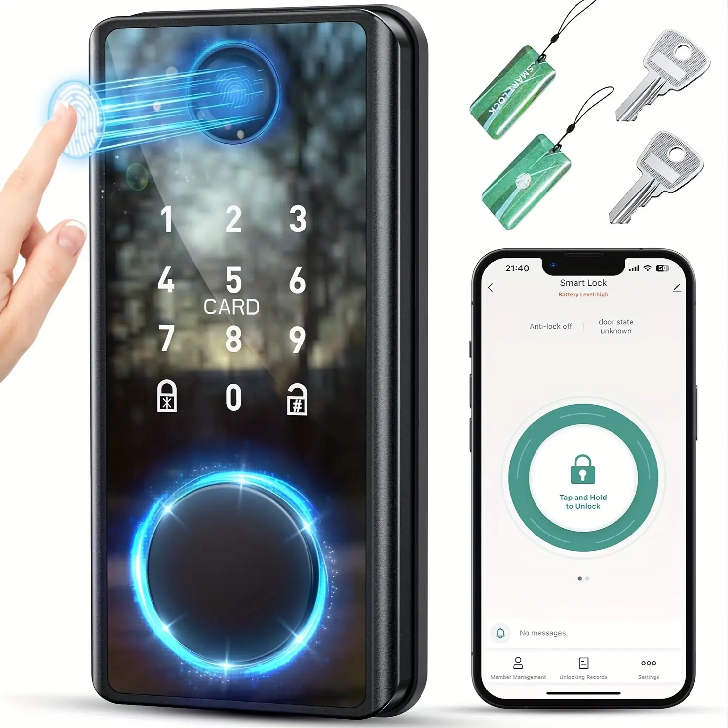 Smart Keyless Entry Door Lock, Electronic Digital Keypad Deadbolt for Front Door, Auto‑Lock & One‑Time Passcode, IP53 Waterproof, Easy to Install