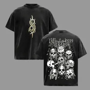 Slipknot Graphic T-Shirt Vintage Acid Wash Heavyweight Cotton Unisex Oversized Grunge Tee Retro Skull Print Streetwear Band Merch Horror Aesthetic Casual Summer Top