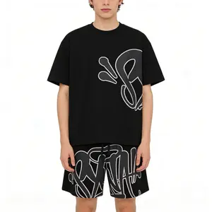 Synaworld Foam Print T-Shirt & Shorts Set Men's Streetwear Oversized Casual Summer Outfit Short Sleeve Tee and Shorts Set