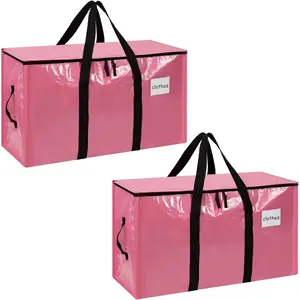 2-Pack Extra-Large Heavy-Duty Storage Totes with Reinforced Handles, Durable Zippers & Waterproof Material — Perfect for Space-Saving, Moving, Shipping and Travel (Pink)