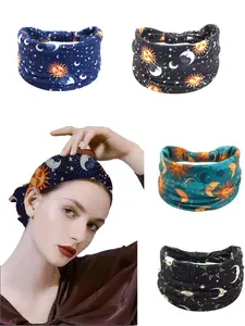Wide Headbands for Women Knotted No Slip Head Bands Soft Turban Headband Hair Accessories Boho African Solid Color Head Wraps for Women Yoga Workout Pack of 4(Boho)