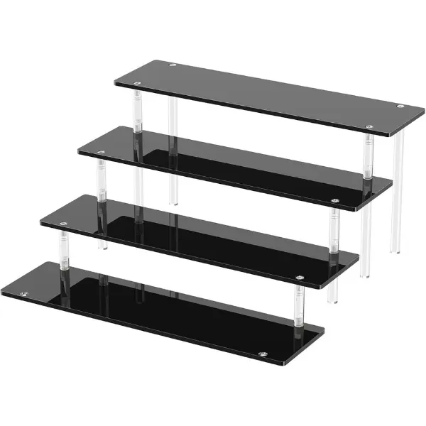 4-Tier Thickened Sturdy Acrylic Display Risers, Black Perfume Organizer, Large Cupcake Stand, Dessert Display for Parties, Shelf for Figures & Collections, Decorative Organizing Riser, Four Tiers