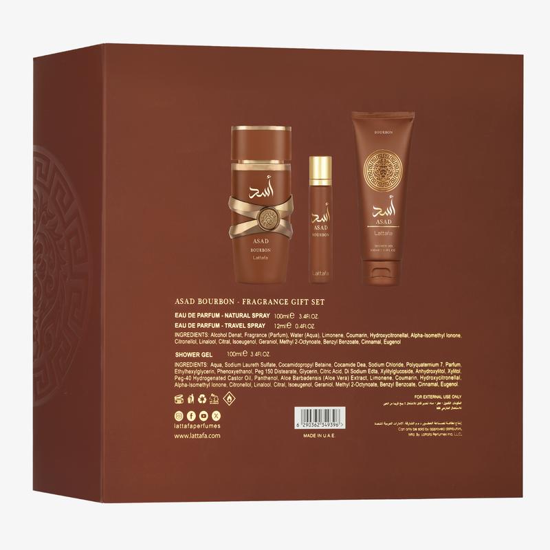 Lattafa Asad Bourbon 3 pcs Giftset EDP 100ml + 20ml EDP + Body Shower 100ml