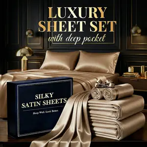 Silky Satin Sheets Set 3/4-Piece – Soft Breathable Bedding, 1 Flat Sheet + 1 Fitted Sheet + 1/2 Pillowcases, Natural Sheen, Wrinkle Resistant, Hotel Style for Home room decor gift