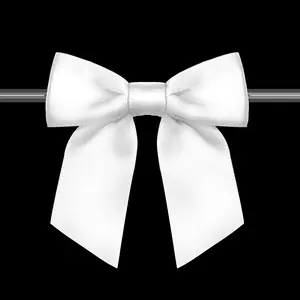 120 Pack Twist Tie Bows for Treat Bags 3" White Satin Ribbon Bows for Package Craft Gift Wrapping Decoration