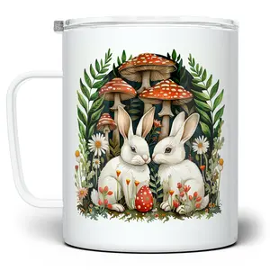 LOFTIPOP Woodland Bunnies Coffee Mug, Cottagecore Nature Mushroom Forest Cup, Cute Spring Easter Gifts