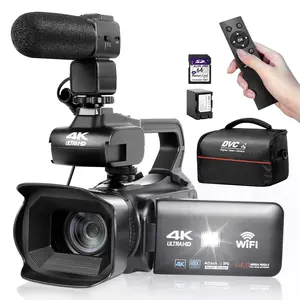 VETXI "Football Carnival" 4K-60FPS camera, 16x digital zoom, 3-inch touchscreen, Wi-Fi and microphone input, including a wide-angle lens and sun visor LED fill light. Includes stabilizer, lens hood, and 4500mAh battery.
