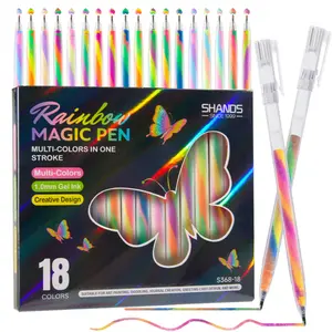 18Pcs Mixing of 3 Colors Rainbow Gel Pens Color Changing Ballpoint Pen Glitter Pen Set for Adults Coloring Books Drawing Doodling Scrapbooking Notes,Artist Illustrating, Colorful Marker Pen