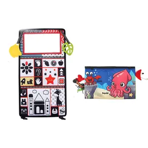 Baby Mirror Early Education Cloth Book with Teething Toy, Busy Book, Washable Multicolor Patterns, Visual Development, Baby Head Lifting, Gift, Books For Babies