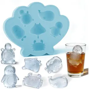 Tray Shell   Trays with Cute Marine Life Shapes Cubes Easy to Release  for Freezer , Kitchen, Drinks, , Coffee,  Mold (Blue)